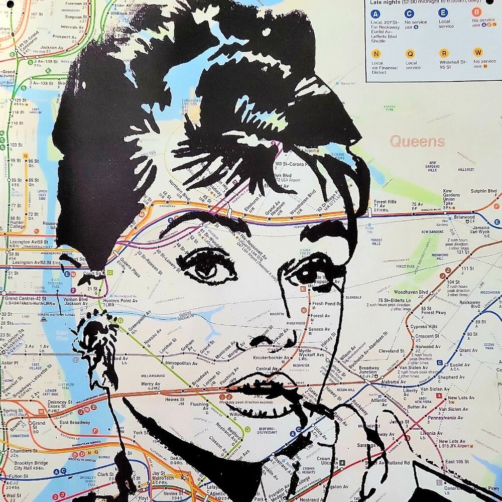Rare Audrey Hepburn NYC Subway Map Art Metal Sign 8x12" Limited Edition